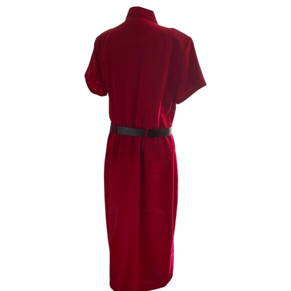 Robbie Bee VTG 90s red button up short sleeve belted long maxi shirt dress sz 14 - Picture 4 of 5